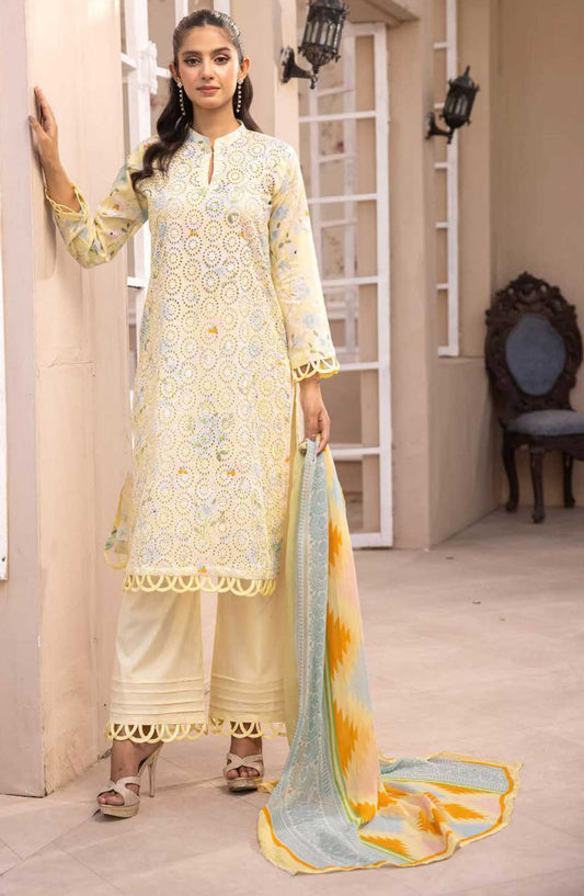 Mahees Isha by Riaz Arts Chikankari Lawn Unstitched 3 Piece - D-08 - RA25MI - Creamy Yellow - Summer Collection