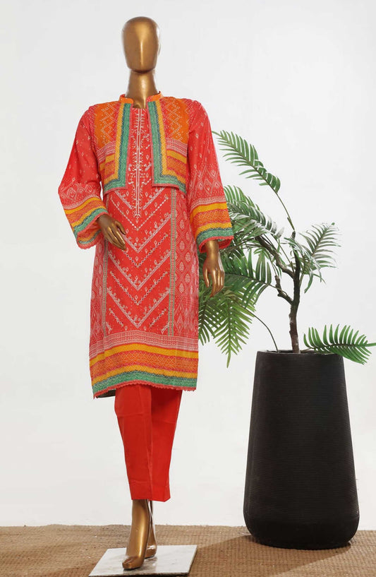 Bin Saeed Embroidered Lawn Stitched 3 Piece Suit - D-08 - BS25ECL - Red - Summer Collection