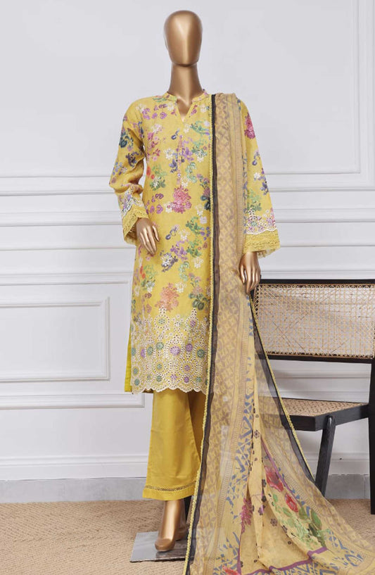 Sadabahar Printed Chikankari Stitched 3 Piece - D-08 - SDB25PC - Yellow - Summer Collection