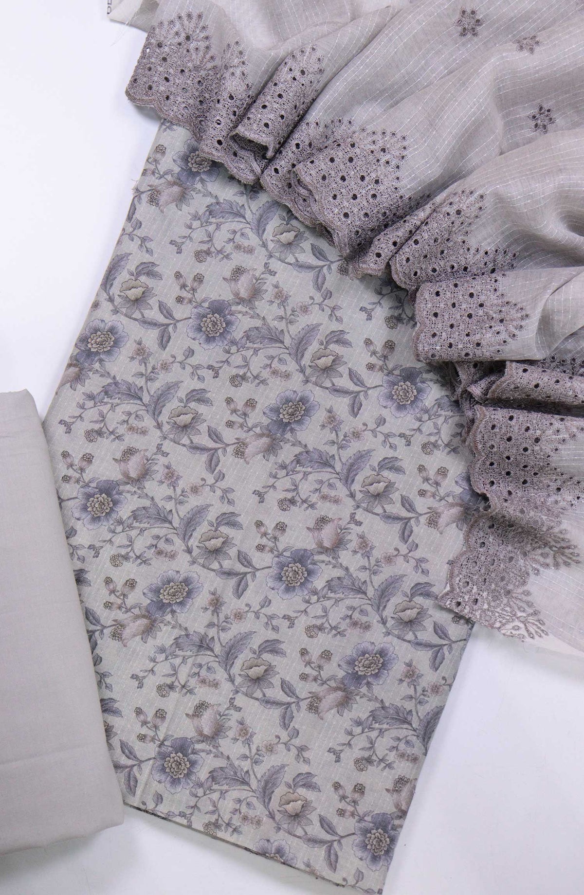 Bana Dora by Amna Khadija Embroidered Lawn Unstitched 3 Piece - D-08 - AM25BDV8 - Light Grey - Summer Collection