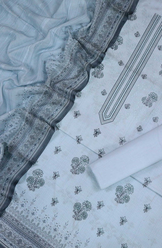 Mehak by Amna Khadija Self Embroidered Lawn Unstitched 3 Piece Suit - AM25MHA - Design-08 - Light Blue - Summer Collection