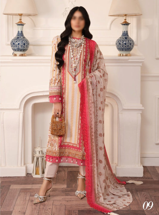 AL ZOHAIB Sunshine Bloom Bamber Chikankari Dupatta Collection - Design 09