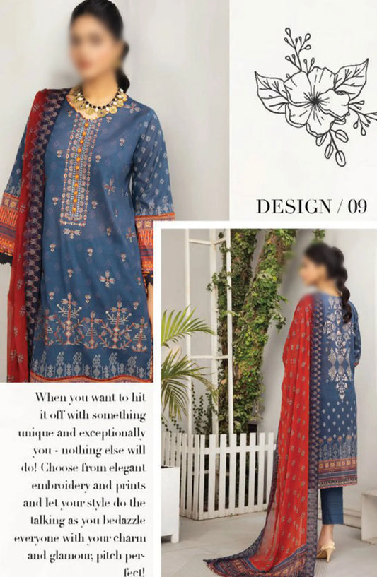 Dastaan Embroidered Print Lawn Collection 2024 By Humdum - Design 09