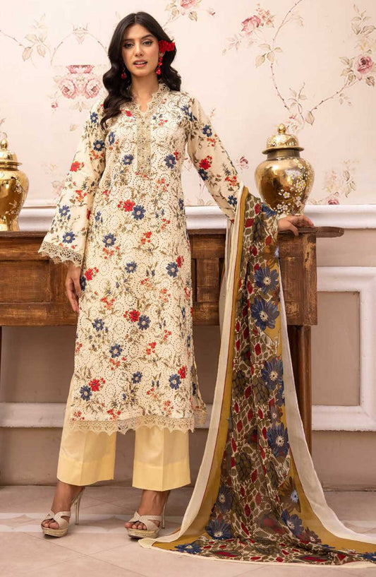 Mahees Isha by Riaz Arts Chikankari Lawn Unstitched 3 Piece - D-09 - RA25MI - Creamy Yellow - Summer Collection