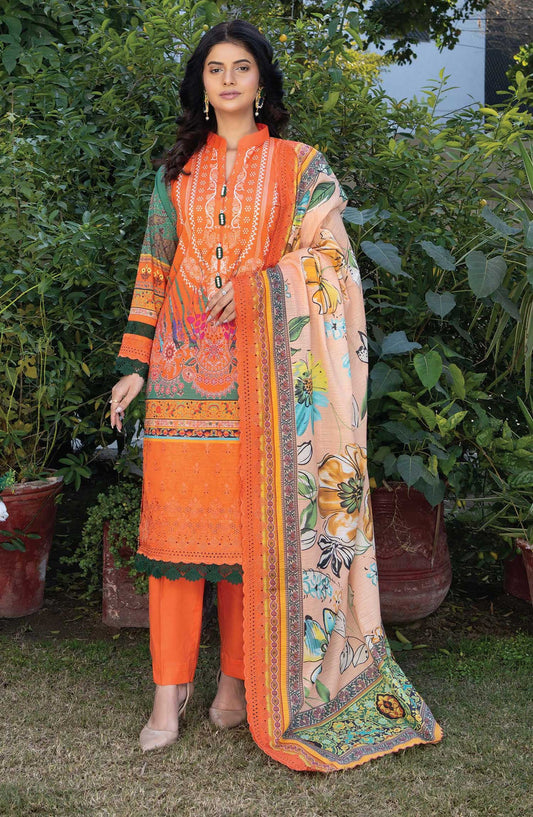Mashaal by Riaz Arts Embroidered Lawn Unstitched 3 Piece - D-10 - RA25ML2 - Dark Orange - Summer Collection