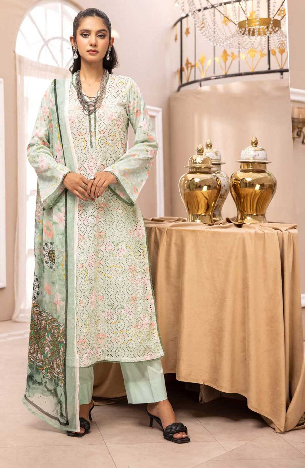 Mahees Isha by Riaz Arts Chikankari Lawn Unstitched 3 Piece - D-10 - RA25MI - Light Grey - Summer Collection