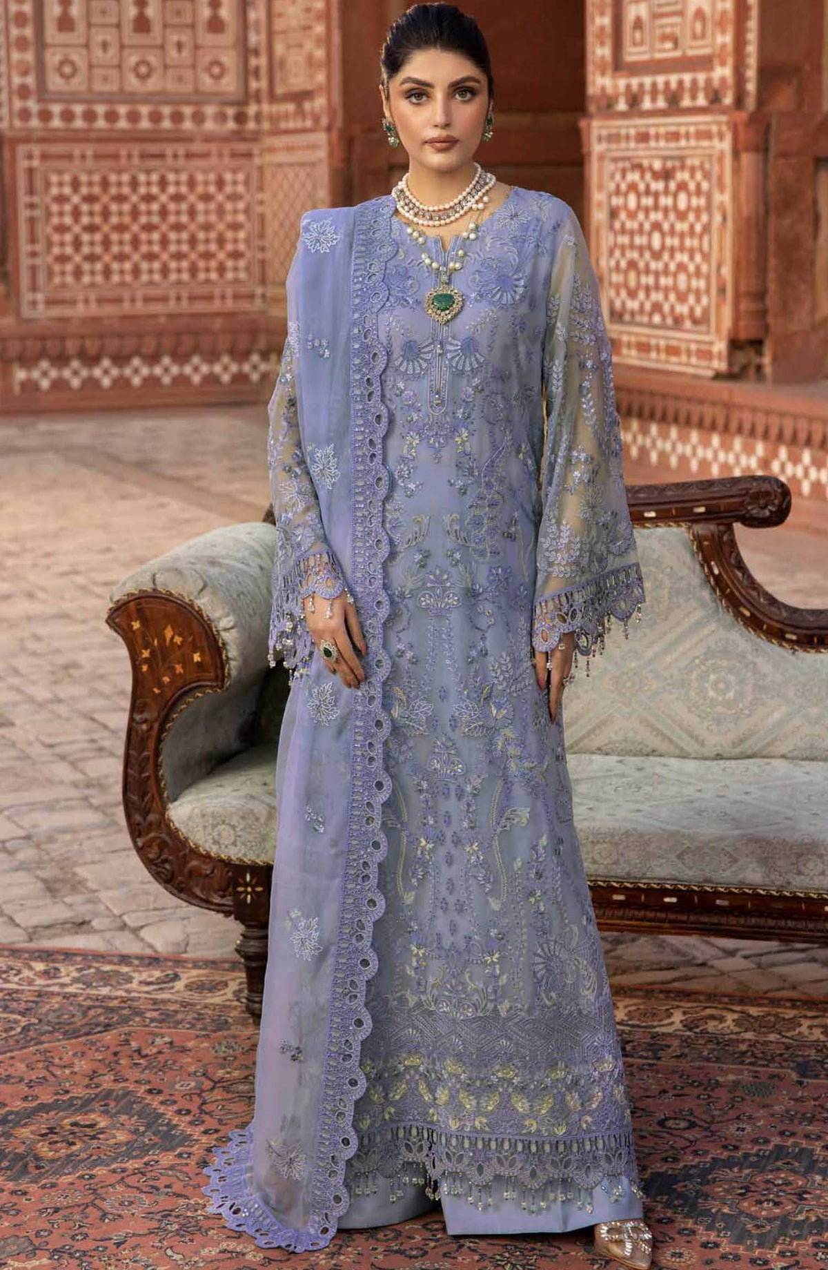 Dilkash by Lavish Premium Embroidered Chiffon Unstitched 3 Piece - Design 10 Blue Haze - LP25D - Blue - Formal Collection