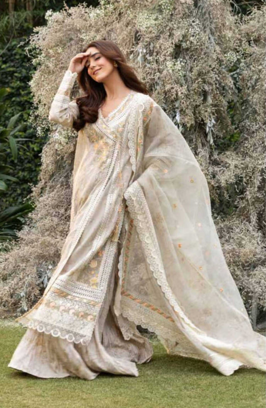 Sobia Nazir Embroidered Unstitched 3 Piece Suit - D-13 B - SBN25LL - White - Summer Collection