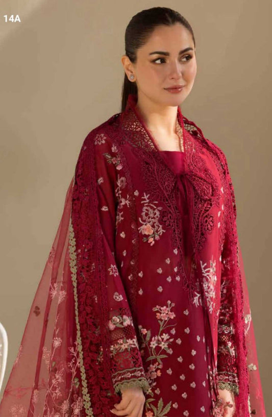 Sobia Nazir Embroidered Unstitched 3 Piece Suit - D-14 A - SBN25LL - Red - Summer Collection