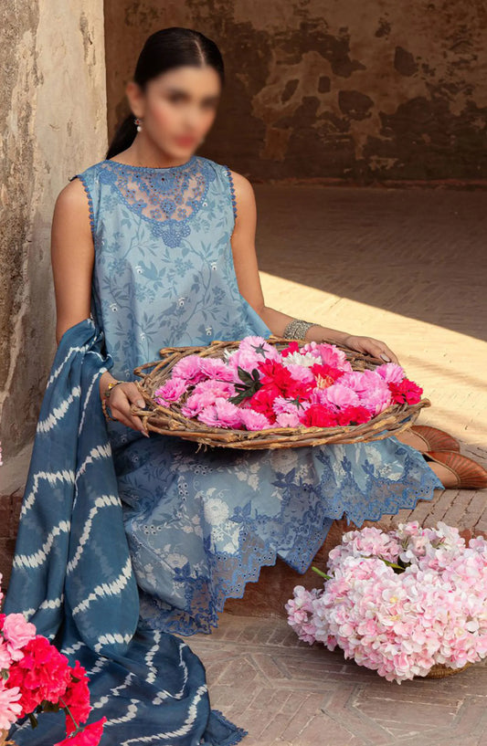 Cross Stitch Unstitched Premium Lawn Collection - Design 18 BLUE SAND