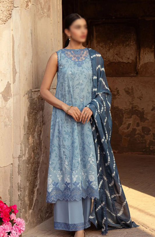 Cross Stitch Unstitched Premium Lawn Collection - Design 18 BLUE SAND