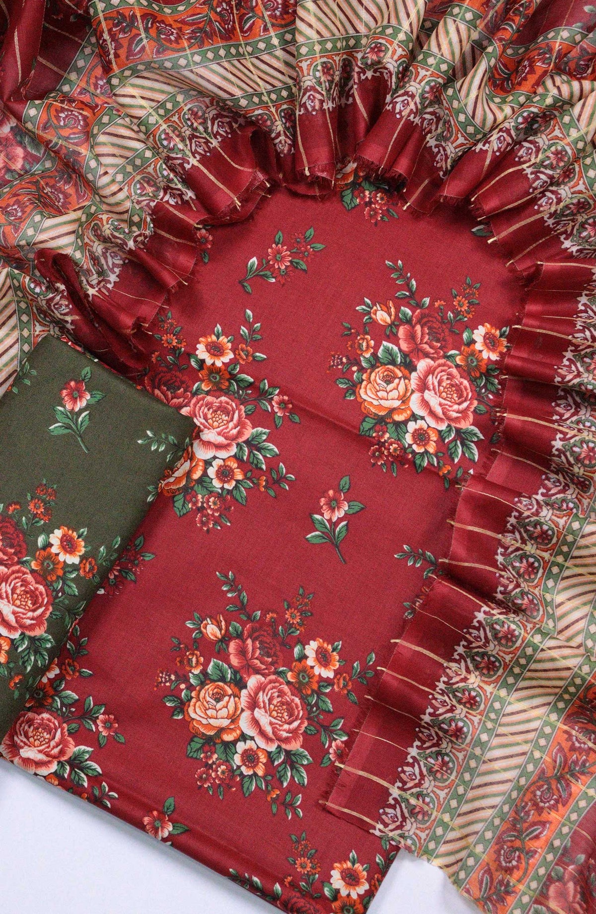 Bin Saeed Printed Lawn Unstitched 3 Piece - D-35 - BS25L - Red - Summer Collection