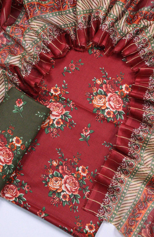 Bin Saeed Printed Lawn Unstitched 3 Piece - D-35 - BS25L - Red - Summer Collection