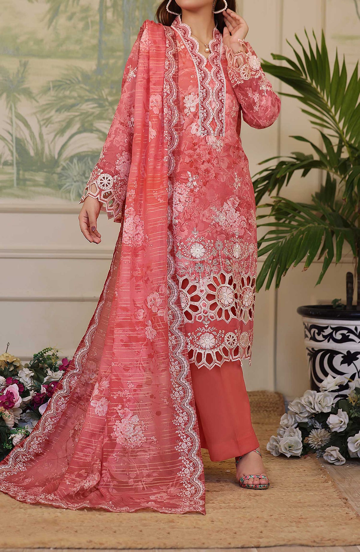 Zynah by VS Textile Chikankari Lawn Unstitched 3 Piece Suit - Design 401 - VS25Z - Pink - Summer Collection
