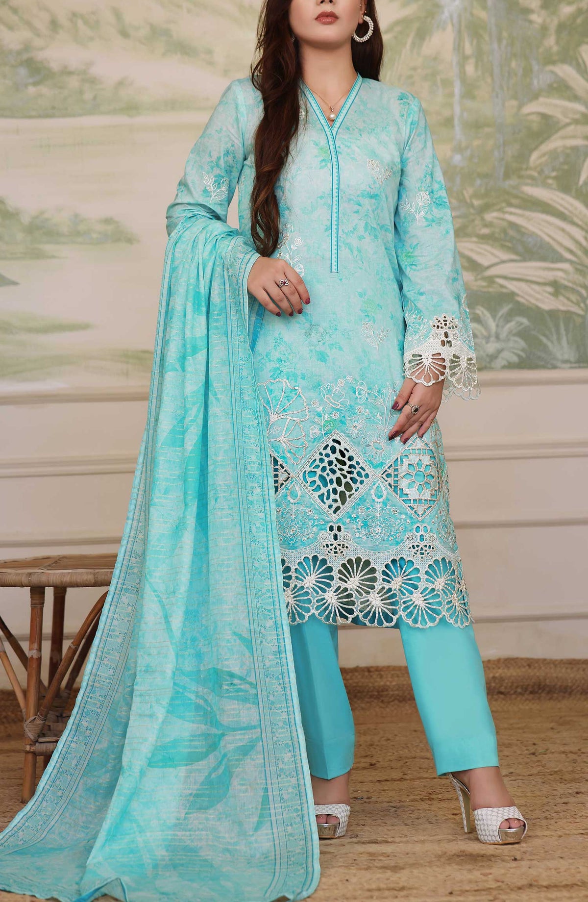Zynah by VS Textile Chikankari Lawn Unstitched 3 Piece Suit - Design 404 - VS25Z - Blue - Summer Collection