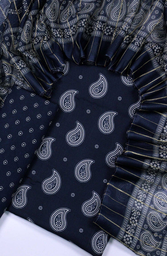 Bin Saeed Printed Lawn Unstitched 3 Piece - D-44 - BS25L - Dark Blue - Summer Collection