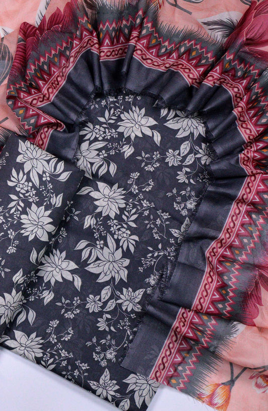 Bin Saeed Printed Lawn Unstitched 3 Piece - D-49 - BS25L - Dark Blue - Summer Collection