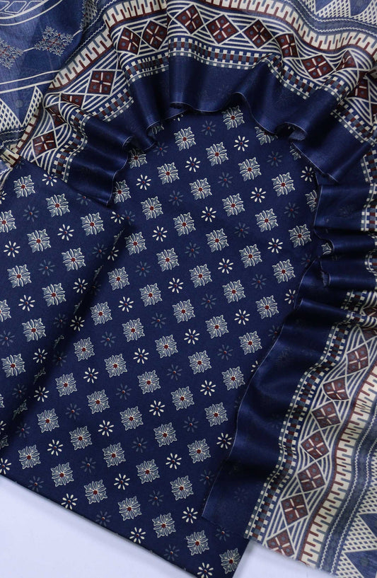 Bin Saeed Printed Lawn Unstitched 3 Piece - Design 59 - BS25L - Dark Blue - Summer Collection