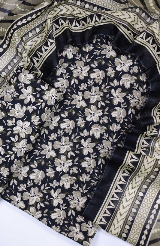 Bin Saeed Printed Lawn Unstitched 3 Piece - Design 63 - BS25L - Black - Summer Collection