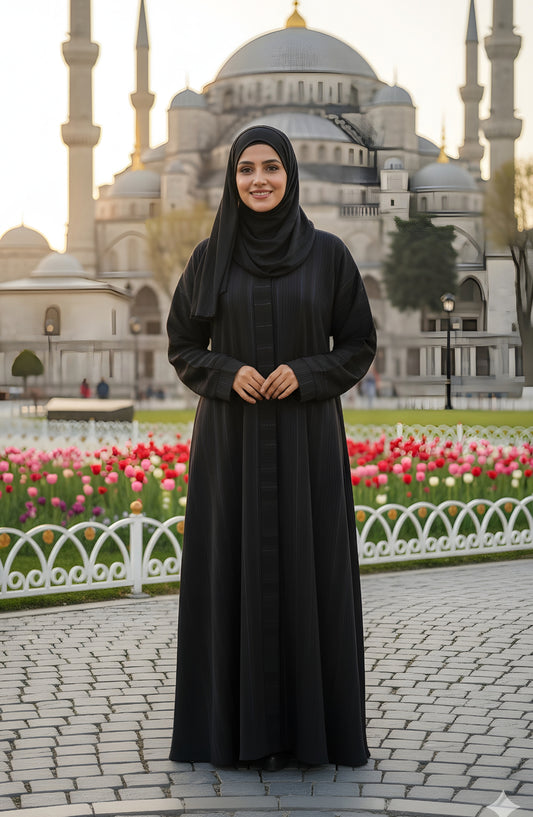 Kohinoor by TGM Front-Open Straight-Cut Silhouette without Dupatta Premium Zoom Nidha Abaya - Desire Black - TGM25KOH - Black
