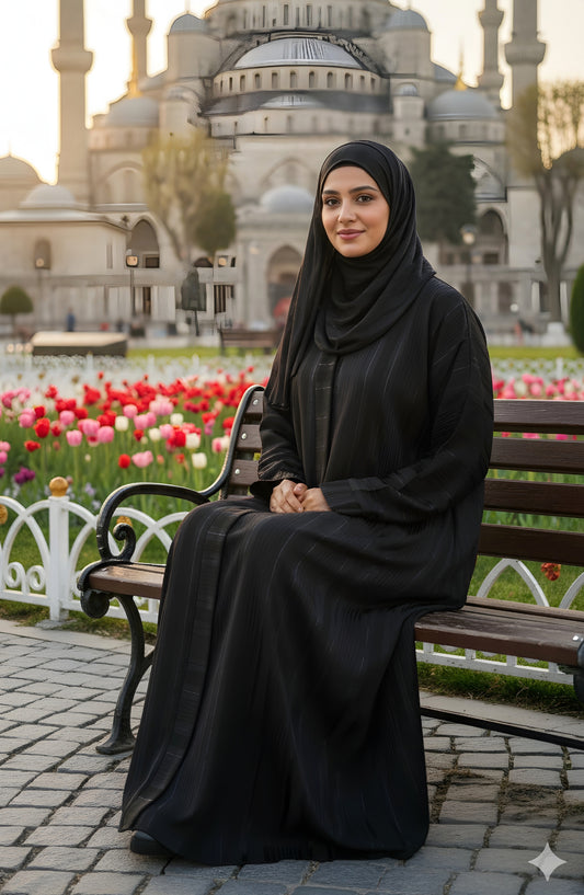 Kohinoor by TGM Front-Open Straight-Cut Silhouette without Dupatta Premium Zoom Nidha Abaya - Desire Black - TGM25KOH - Black