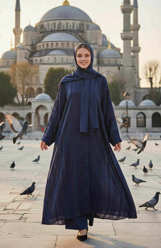 Kohinoor by TGM Front-Open Straight-Cut Silhouette without Dupatta Premium Zoom Nidha Abaya - Desire Blue - TGM25KOH - Blue