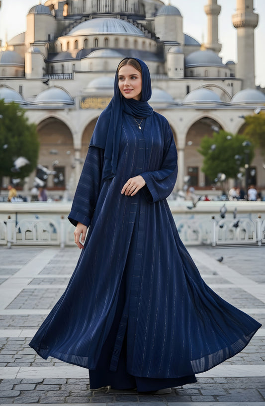 Kohinoor by TGM Front-Open Straight-Cut Silhouette without Dupatta Premium Zoom Nidha Abaya - Desire Blue - TGM25KOH - Blue