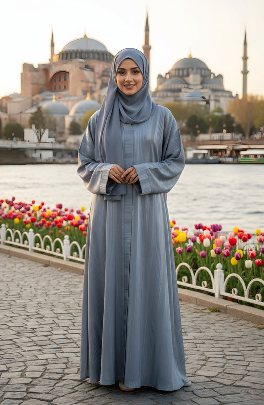 Kohinoor by TGM Front-Open Straight-Cut Silhouette without Dupatta Premium Zoom Nidha Abaya - Desire Grey - TGM25KOH - Grey
