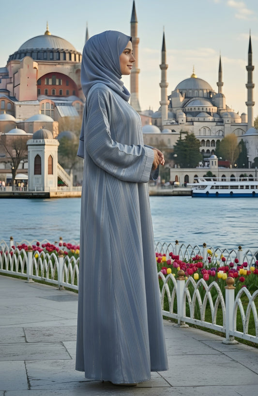 Kohinoor by TGM Front-Open Straight-Cut Silhouette without Dupatta Premium Zoom Nidha Abaya - Desire Grey - TGM25KOH - Grey