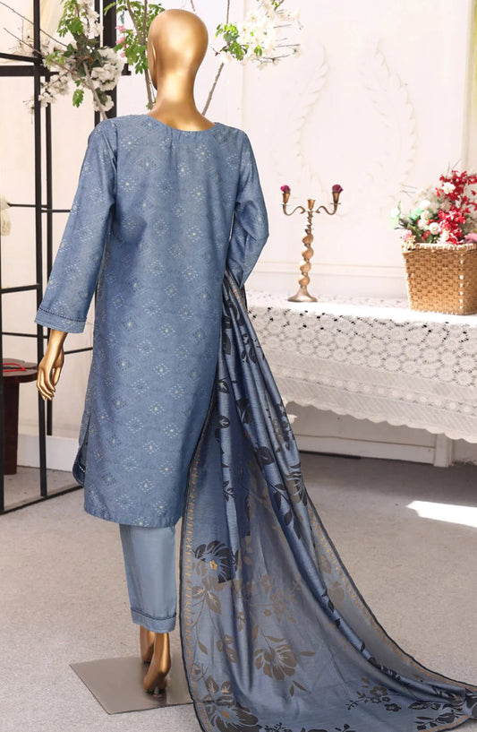 HZ RTW Damask Jacquard Devor Dupatta Collection - DJL 404 DENIM