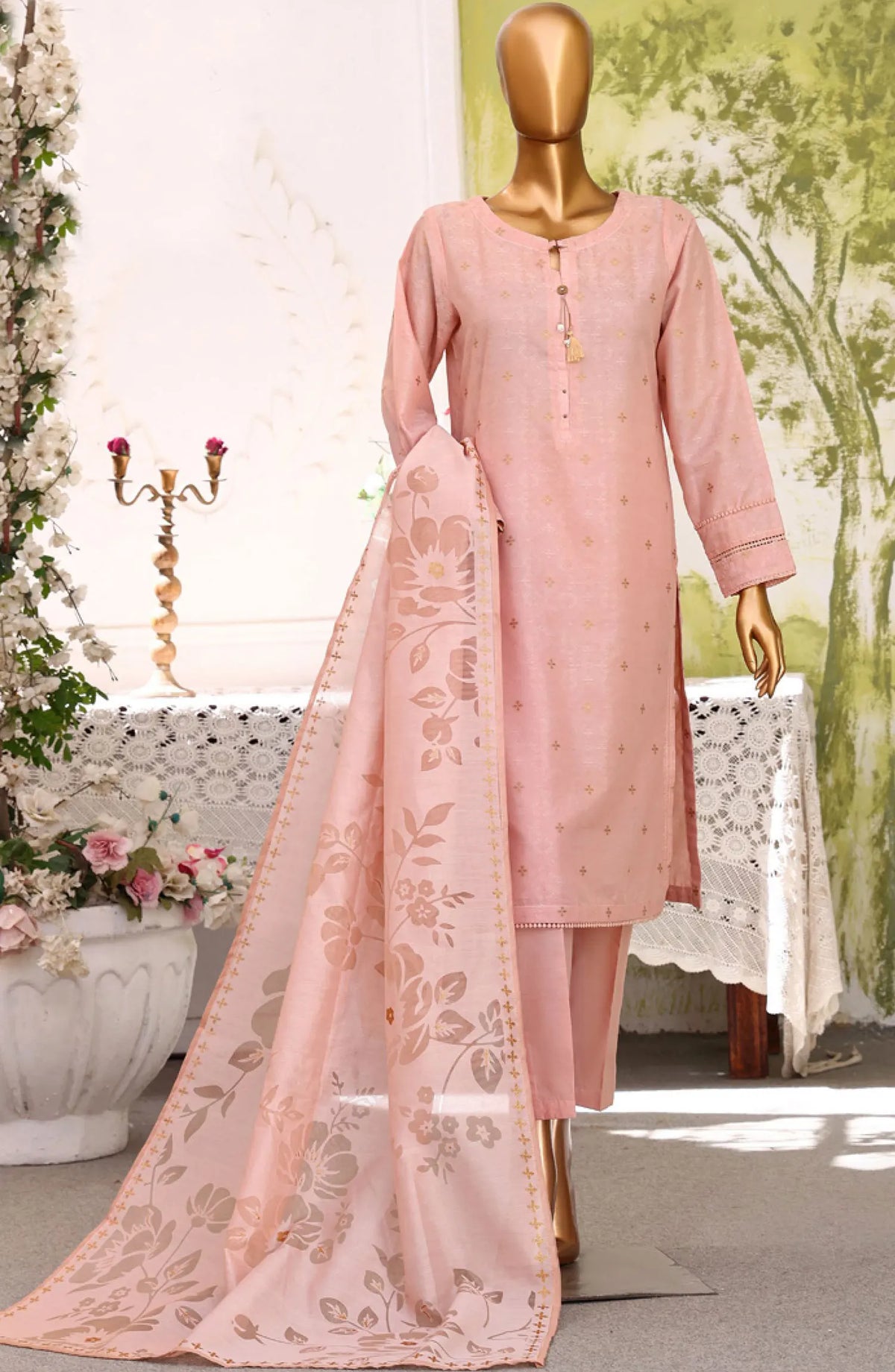 HZ RTW Damask Jacquard Devor Dupatta Collection - DJL 408 PEACH