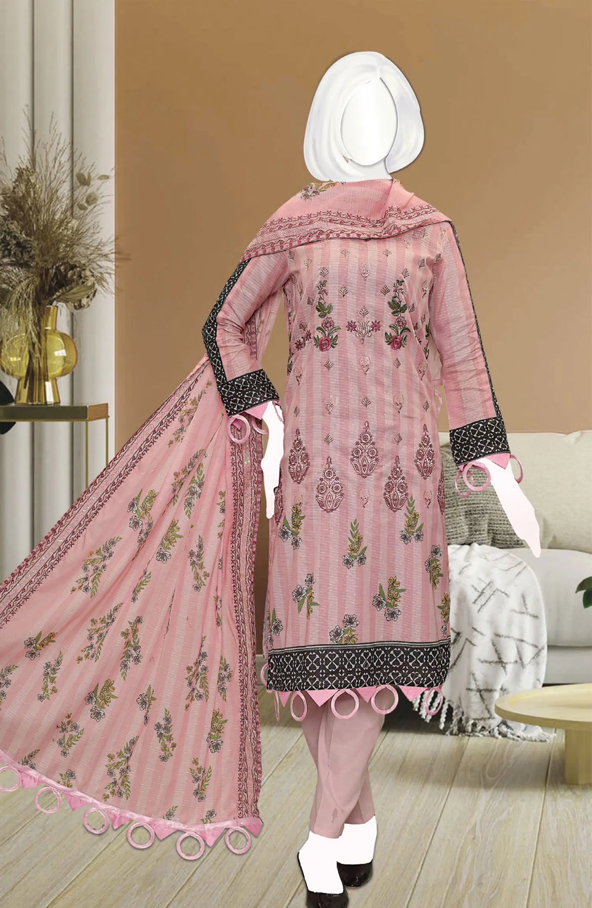 Premium Digital Print Emb Lawn Lining Collection - DL 342