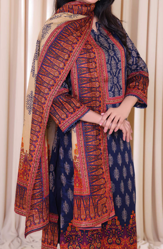 Al Karim Printed Cotton Lawn Unstitched 3 Piece Suit - DL 185 - ALK25DCL - Blue - Summer Collection