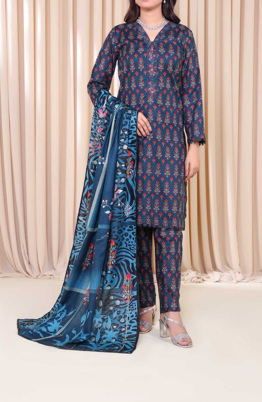 Al Karim Printed Cotton Lawn Unstitched 3 Piece Suit - DL 186 - ALK25DCL - Blue - Summer Collection