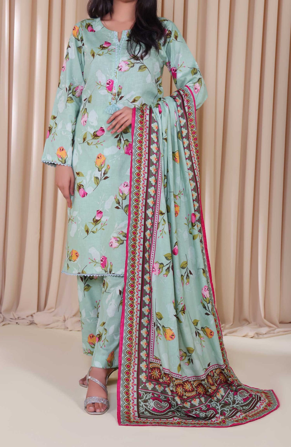 Al Karim Printed Cotton Lawn Unstitched 3 Piece Suit - DL 188 - ALK25DCL - Light Blue - Summer Collection