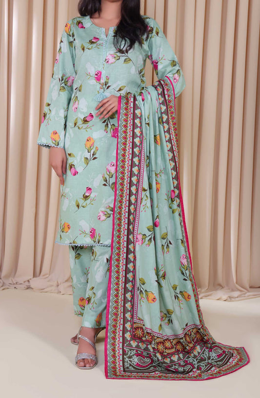 Al Karim Printed Cotton Lawn Unstitched 3 Piece Suit - DL 188 - ALK25DCL - Light Blue - Summer Collection