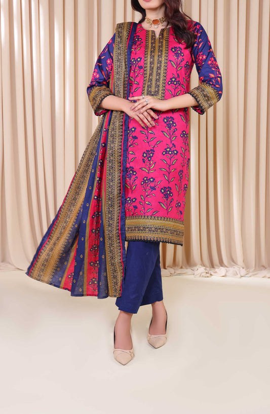 Al Karim Printed Cotton Lawn Unstitched 3 Piece Suit - DL 189 - ALK25DCL - Pink - Summer Collection