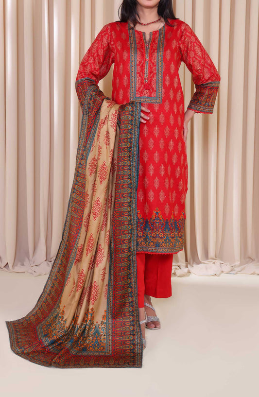 Al Karim Printed Cotton Lawn Unstitched 3 Piece Suit - DL 190 - ALK25DCL - Red - Summer Collection