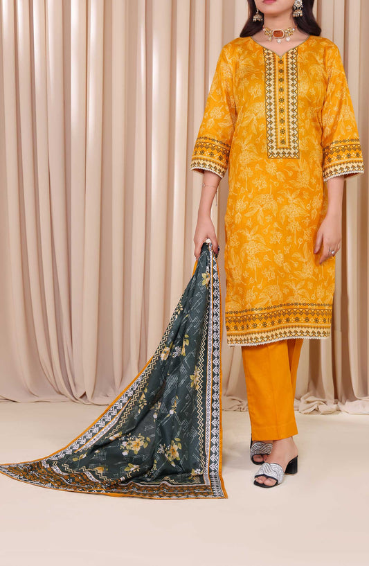 Al Karim Printed Cotton Lawn Unstitched 3 Piece Suit - DL 193 - ALK25DCL - Yellow - Summer Collection