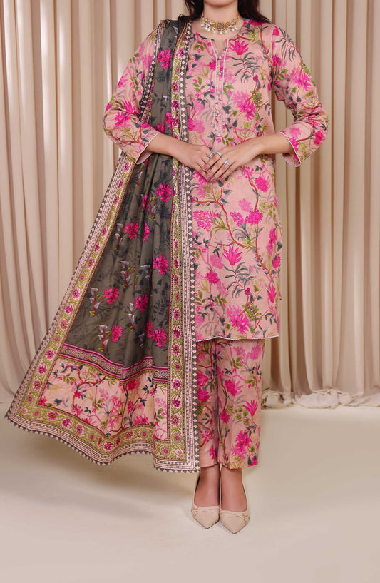 Al Karim Printed Cotton Lawn Unstitched 3 Piece Suit - DL 195 - ALK25DCL - Pink - Summer Collection