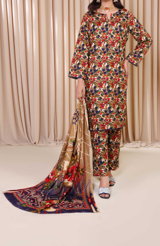 Al Karim Printed Cotton Lawn Unstitched 3 Piece Suit - DL 196 - ALK25DCL - Brown - Summer Collection