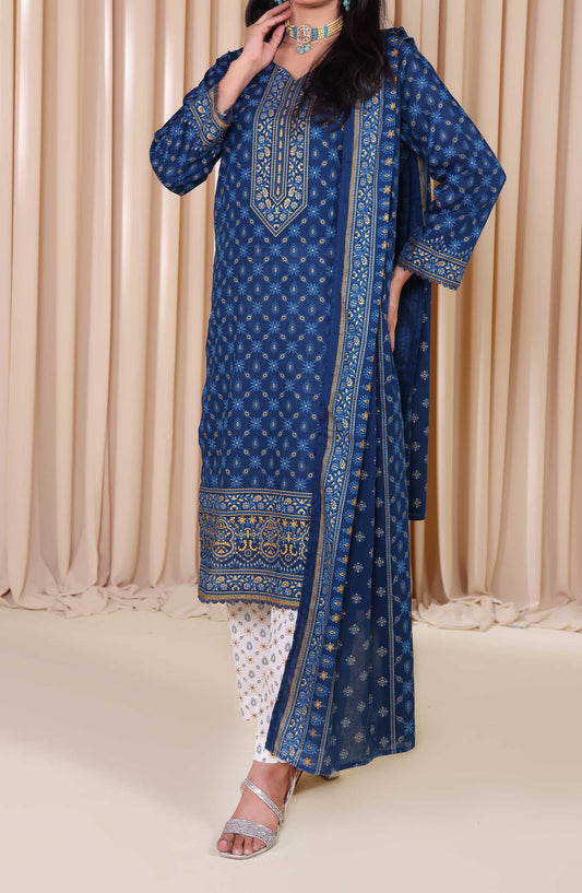 Al Karim Printed Cotton Lawn Unstitched 3 Piece Suit - DL 197 - ALK25DCL - Blue - Summer Collection