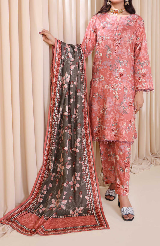 Al Karim Printed Cotton Lawn Unstitched 3 Piece Suit - DL 198 - ALK25DCL - Light Pink - Summer Collection