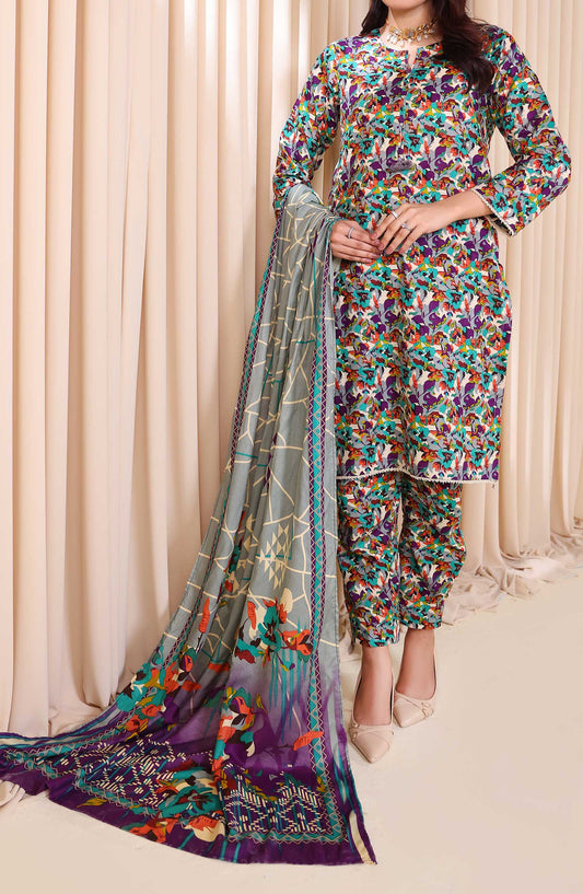 Al Karim Printed Cotton Lawn Unstitched 3 Piece Suit - DL 199 - ALK25DCL - Blue - Summer Collection