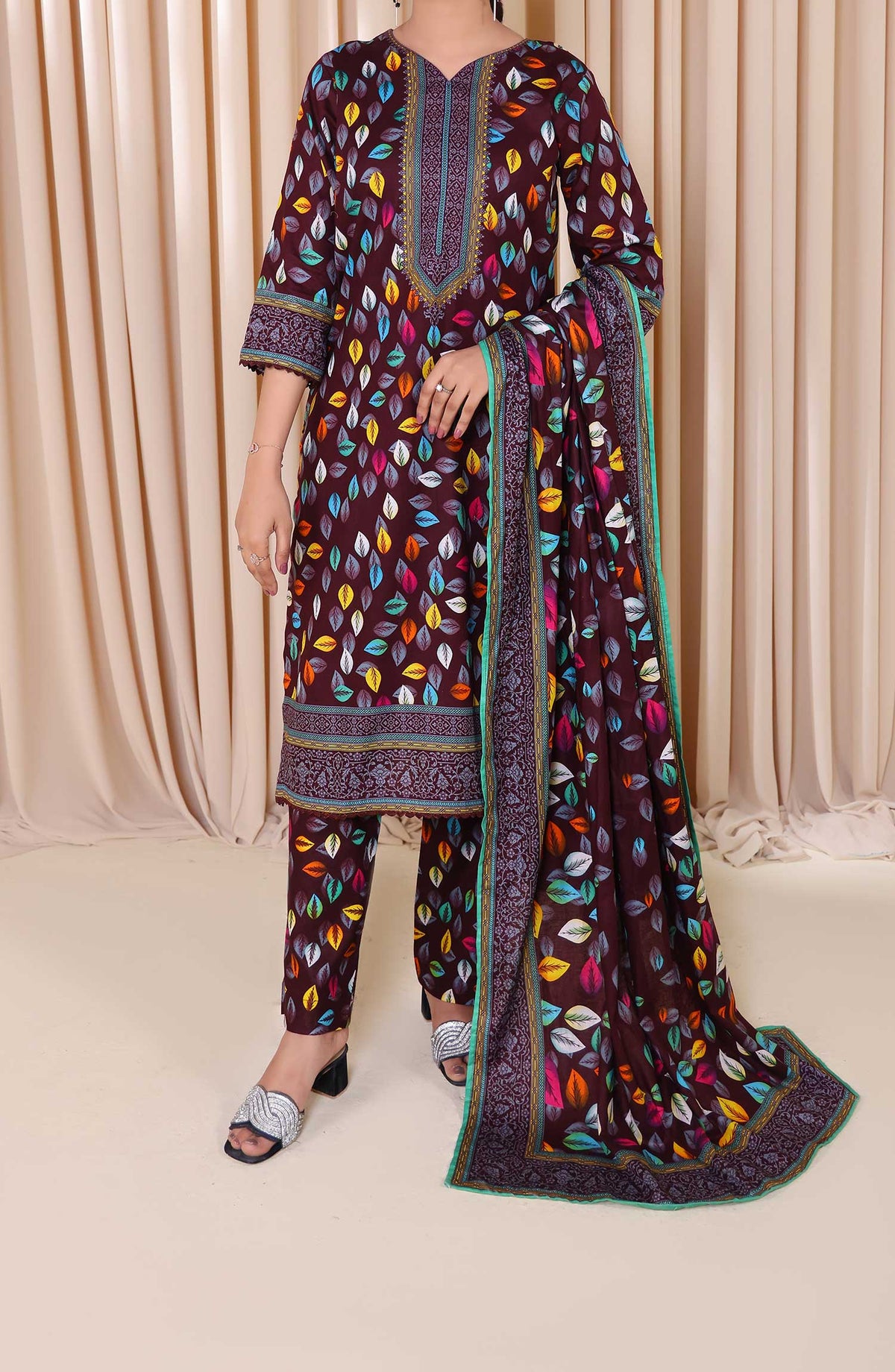Al Karim Printed Cotton Lawn Unstitched 3 Piece Suit - DL 201 - ALK25DCL - Black - Summer Collection