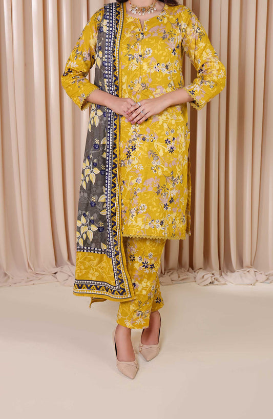 Al Karim Printed Cotton Lawn Unstitched 3 Piece Suit - DL 203 - ALK25DCL - Yellow - Summer Collection