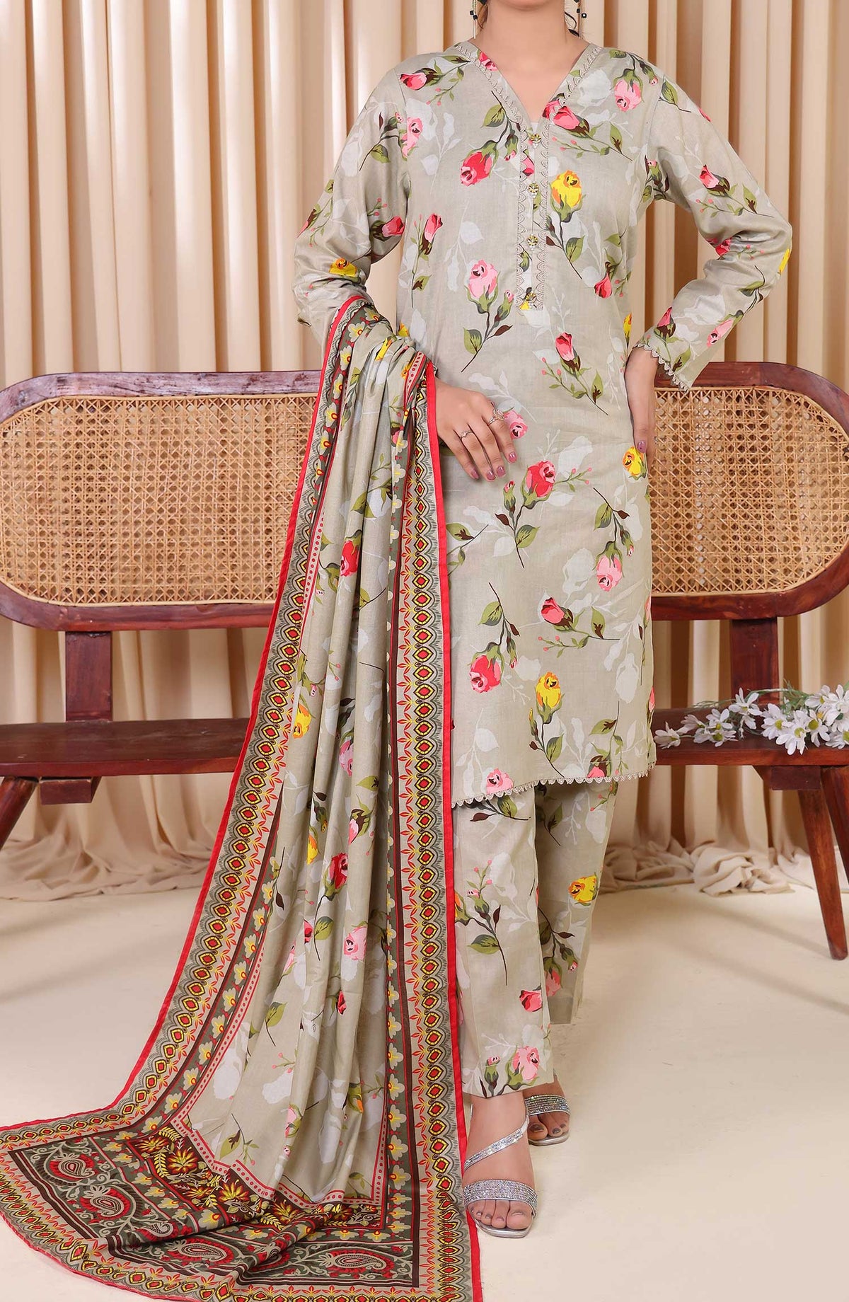 Al Karim Printed Cotton Lawn Unstitched 3 Piece Suit - DL 204 - ALK25DCL - White - Summer Collection