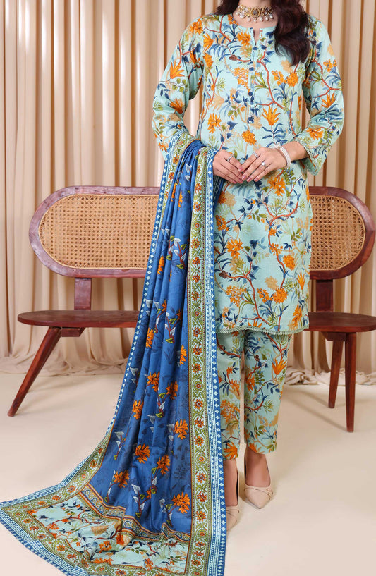 Al Karim Printed Cotton Lawn Unstitched 3 Piece Suit - DL 209 - ALK25DCL - Blue - Summer Collection