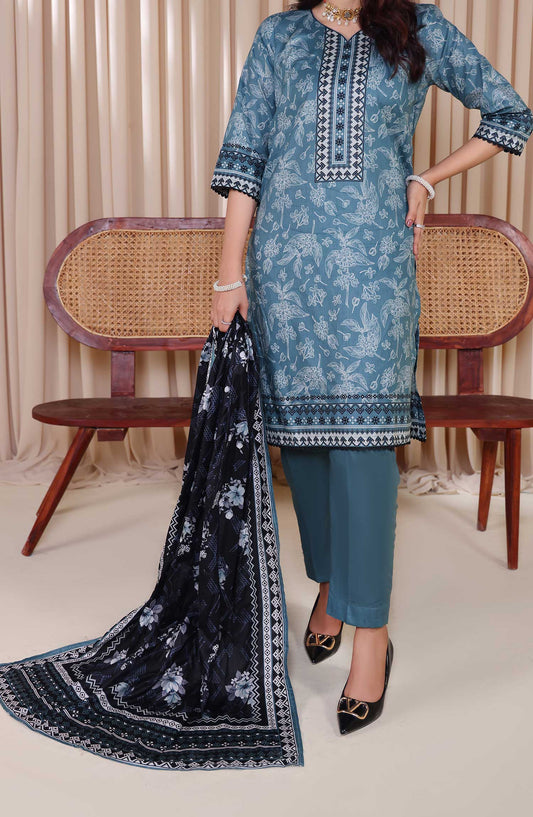 Al Karim Printed Cotton Lawn Unstitched 3 Piece Suit - DL 212 - ALK25DCL - Blue - Summer Collection