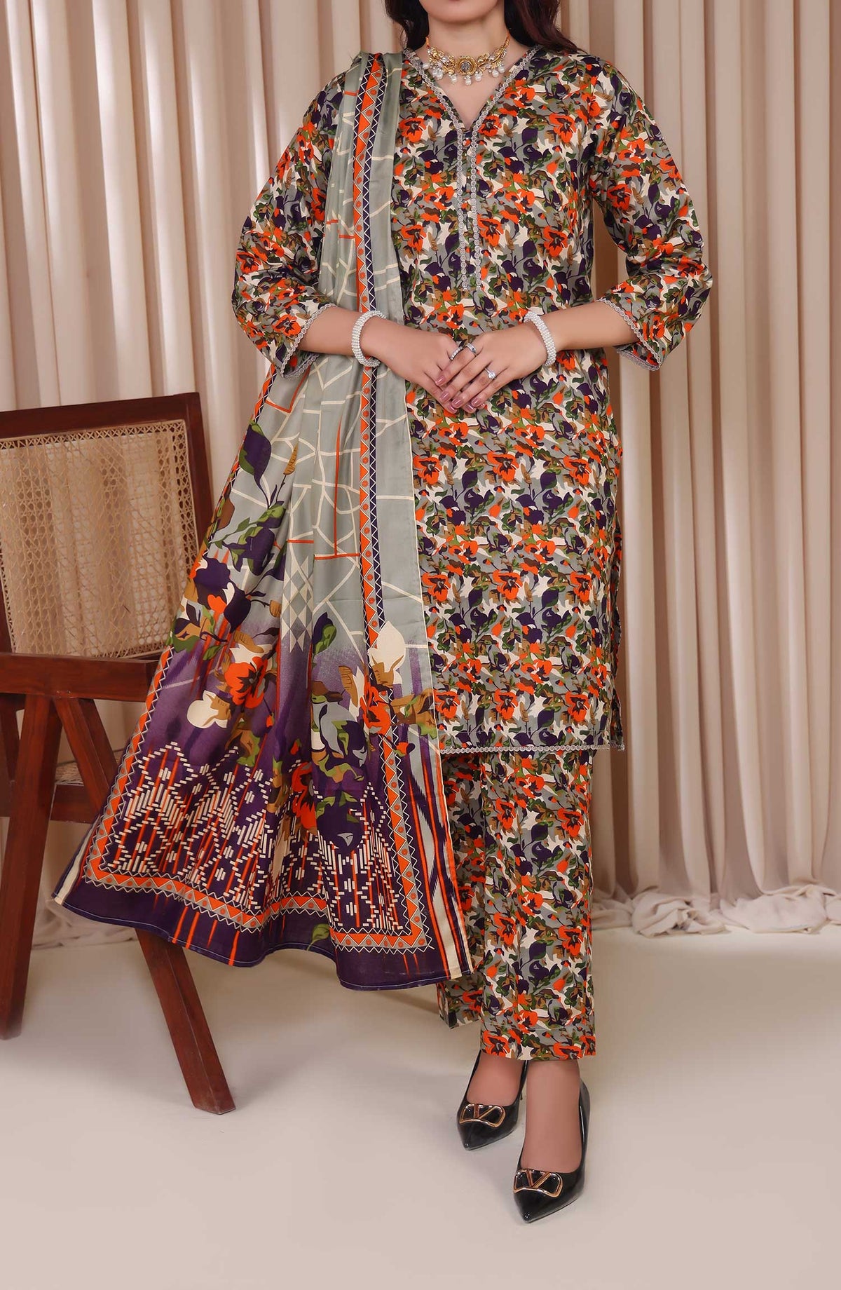 Al Karim Printed Cotton Lawn Unstitched 3 Piece Suit - DL 223 - ALK25DCL - Summer Collection
